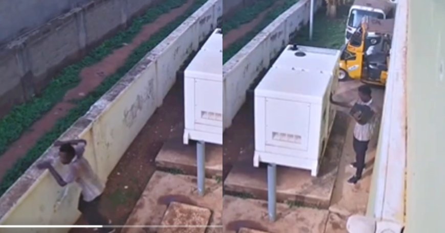 CCTV shows thief stealing Genset battery from workplace power plant - Watch